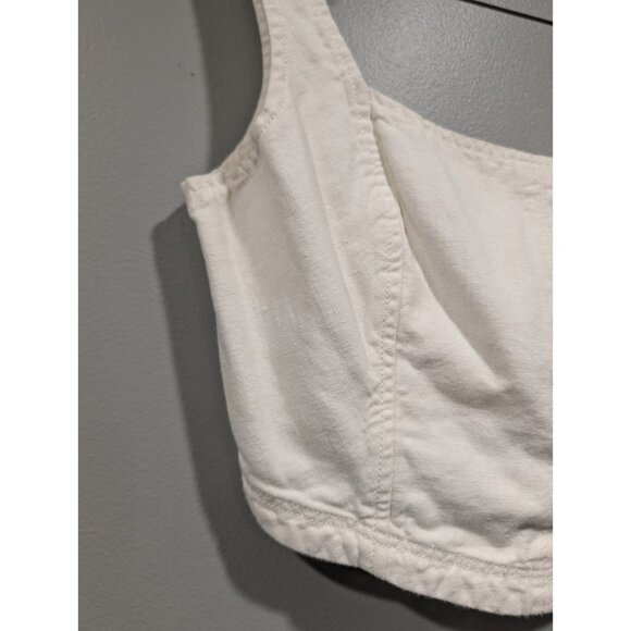 PILCRO Anthropologie Cream Corset Style Cotton/Linen Crop Top Smocked Back Sz S - Picture 6 of 16